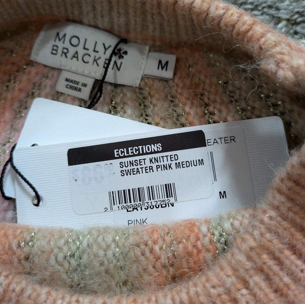 NWT Molly Bracken orange pink tan batwing sleeve sweater M - Picture 8 of 9